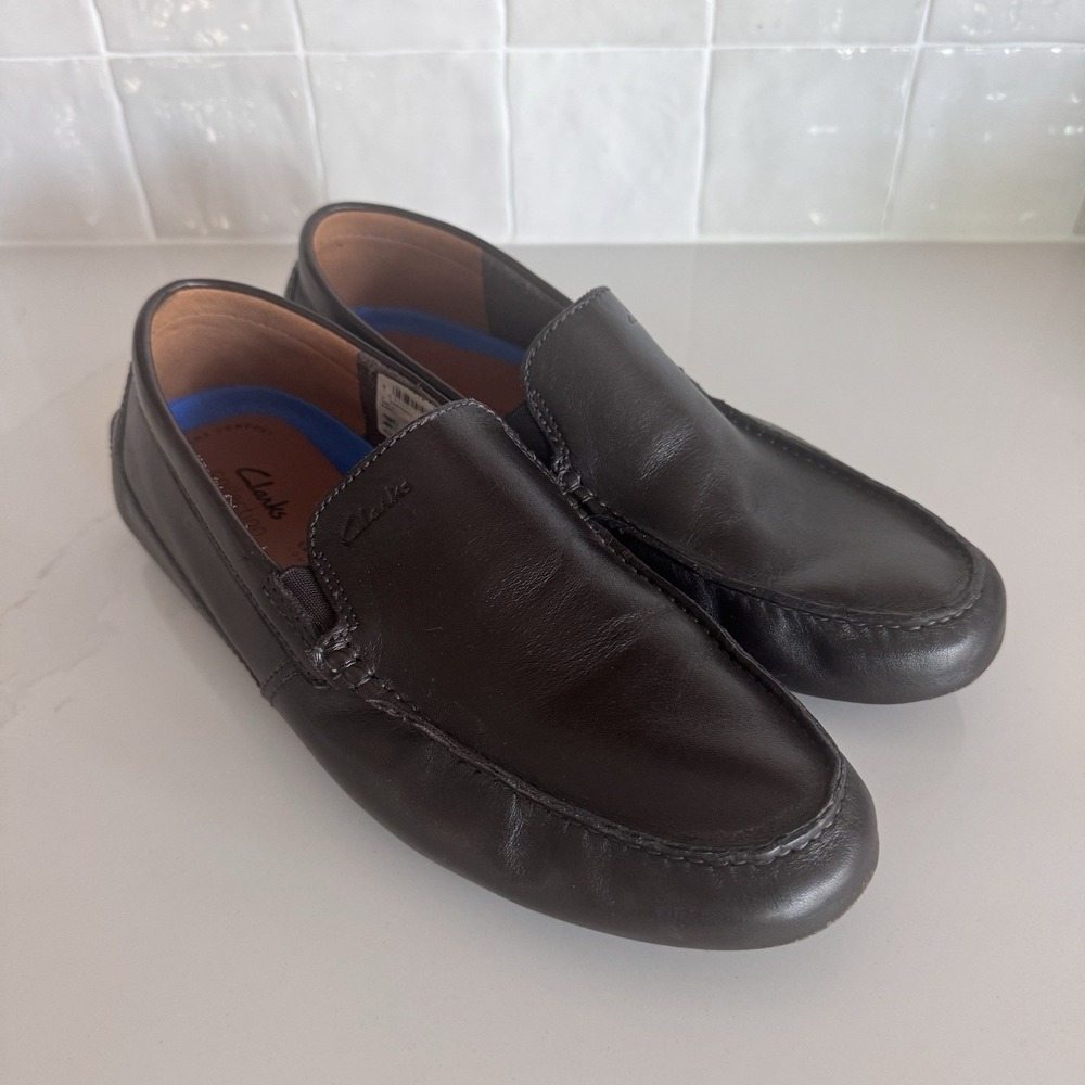 Clarks Markman Plain Loafers Mens Size 10 Dark Brown Leather Driving Shoes
